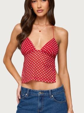 Edikted Red Polka Dot Halter Crop Top